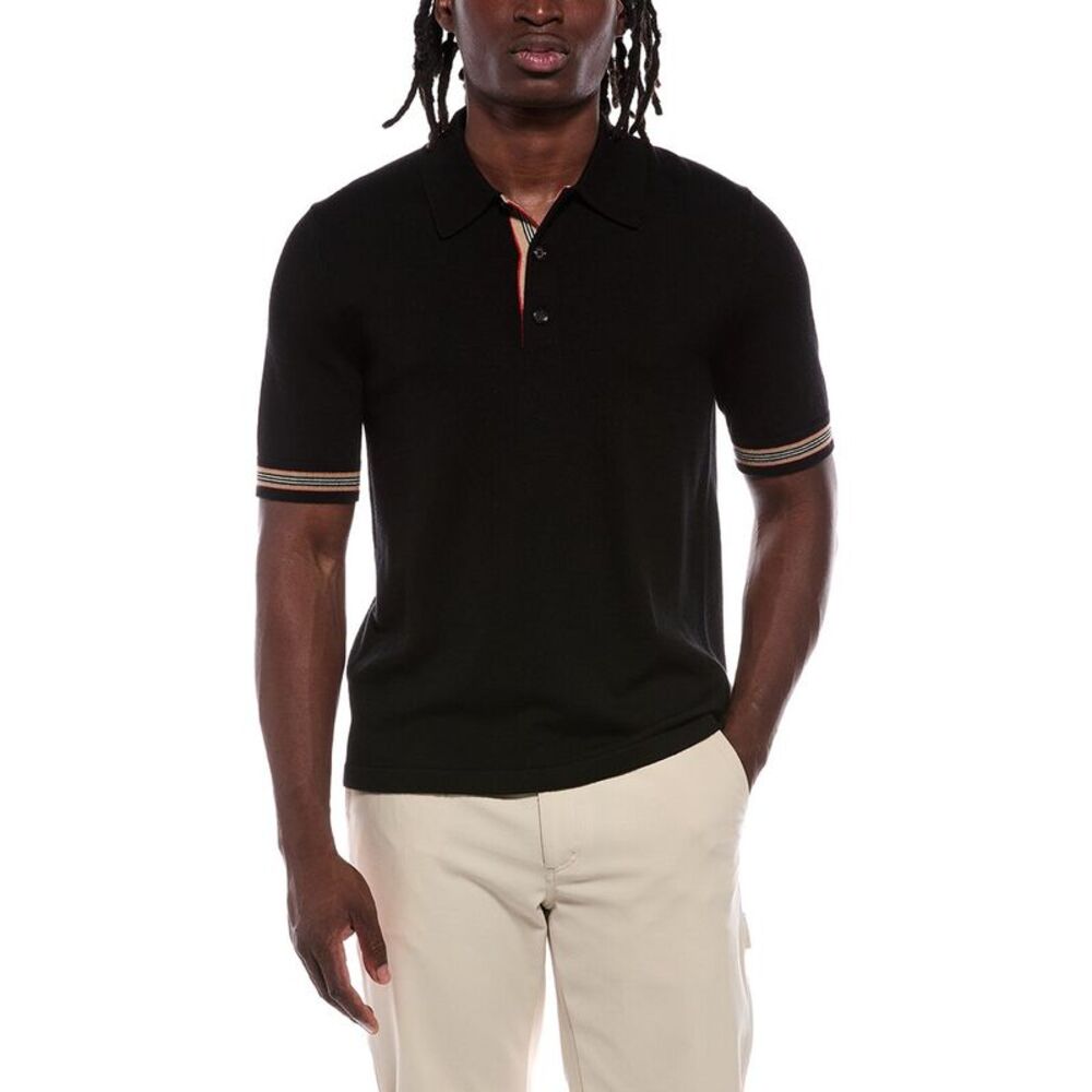 Burberry Mens Wool Polo Shirt, Black
